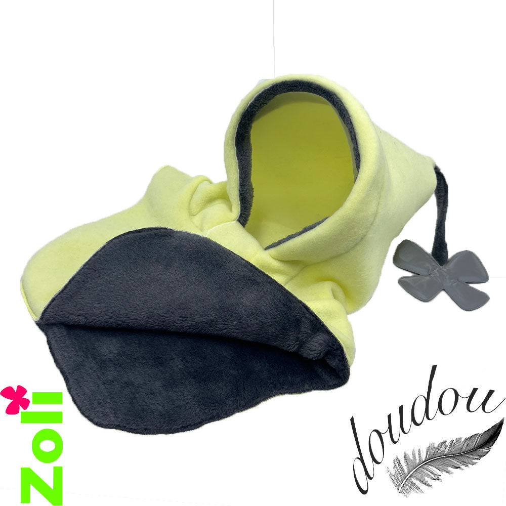Capuchon bébé Polaire citron et doudou gris