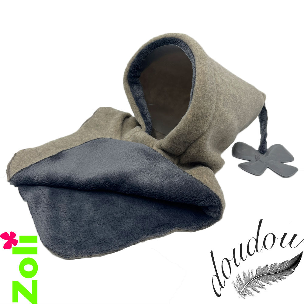 Capuchon bébé Polaire sable et doudou gris