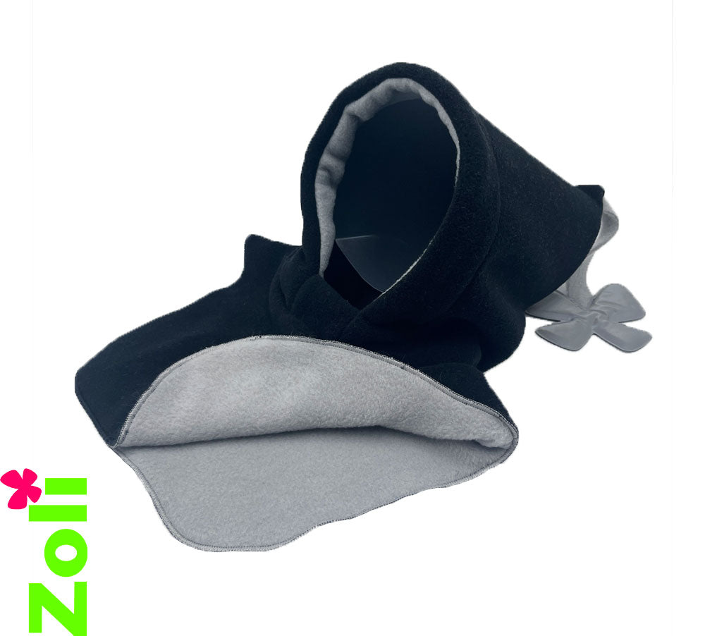 Capuchon bébé Polaire noir et gris perle