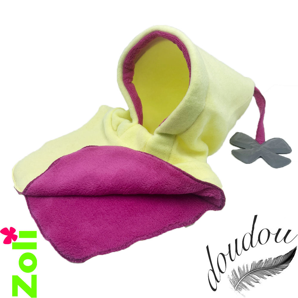 Capuchon bébé Polaire citron et rose fuchsia